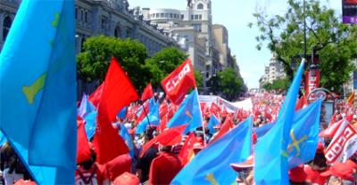 Espectacular seguimiento de la Euromanifestación celebrada ayer en Madrid.